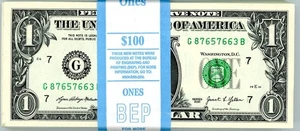 BEP PACK Of 100 $1 DOLLAR 2021 $1 Notes - G/B Block (CHICAGO  “G”) Nonsequential - Picture 1 of 2
