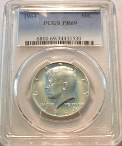 1964 50C PCGS PR 69 PROOF Kennedy Silver Half Dollar Great Iridescent Toning - Picture 1 of 6