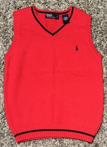 Polo Ralph Lauren YOUTH Boys Red Knitted Vest 100% Cotton Size 7 - Picture 1 of 6
