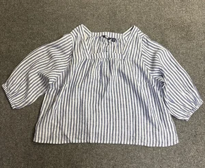 Lands' End Women's Size 2X (20W-22W) White Blue Striped Linen Square Neck Top - Picture 1 of 6