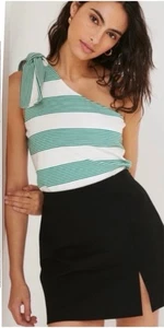 Camiseta sin mangas Anthropologie Bishop + Young con un hombro a rayas verdes talla S - Imagen 1 de 6