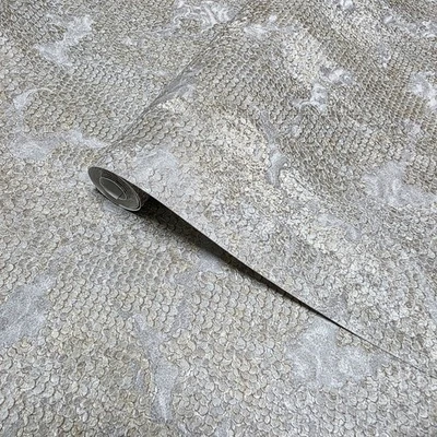 Dark Gray brass bronze metallic distressed fish scale plaster textured Wallpaper - Image 1 of 4