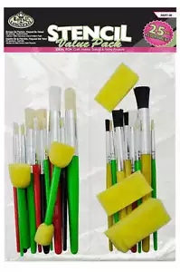 25 Piece Stencil Paint Brush & Sponge Stipple Value Set Art Craft Foam Brushes - Picture 1 of 2