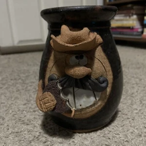 Biscottiera Cowboy in ceramica Eakin fatta a mano 9 in barattolo per biscotti senza coperchio faccia divertente firmata - Foto 1 di 9