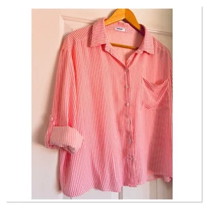 NWOT Valley Girl Pink Candy Striped Shirt 12 - Picture 1 of 4