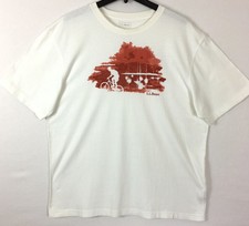 LL Bean Men’s Large White  Burgundy Short Sleeves Cotton Tee Shirt