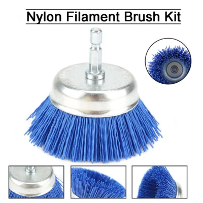 Escova abrasiva de filamento de náilon 75mm 1/4" haste sextavada para ferramenta rotativa Dremel - Imagem 1 de 4