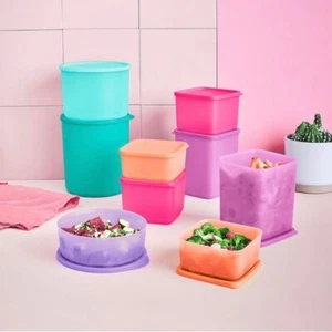 NEW tupperware Basic Bright 9 pc SET storage canister leftover fridge FREE SHIP