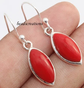 Natural Coral Gemstone 925 Sterling Silver Dangle Earrings For Christmas Gift - Picture 1 of 3
