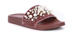 Gianni Bini Quinnie Damengröße 5 Pixie Rouge Samt Perlen Schmuck Nieten Pantoletten  - Bild 1 von 11