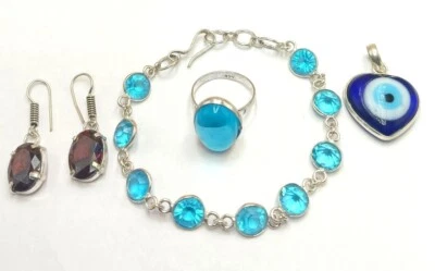 Venta Juego de joyas mezcla de piedras preciosas y mal de ojo y mezcla de joyas enchapadas en plata de ley 925 Foto 1 de 4