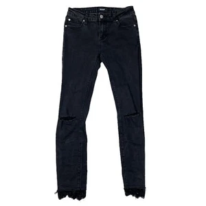 Hudson Jeans Girl's Size 16 Black Skinny Lace Hem Distressed Mid Rise Stretch - Picture 1 of 7