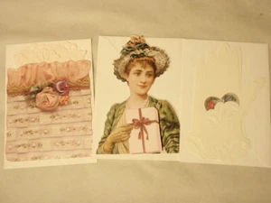 Lot 3 Hallmark viktorianischer Stil Grußkarten: Dame, Handschuh, Spitzenpapier - Bild 1 von 7