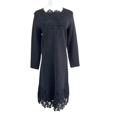 LELA ROSE BLACK LONG SLEEVE EMBROIDERED SHIFT DRESS - M - Image 1 of 4