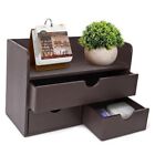Besti Wooden Office Desk Organizer - Organizing Tool for Desktop, Dark Brown