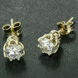 2Ct Round Cut Real Moissanite Solitaire Stud Earrings 14k Yellow Gold Plated - Bild 1 von 3