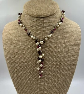 CAROLEE signierte Kunstperlen & rote Glasperlen Quaste Halsband Halskette 17 Zoll L - Bild 1 von 5