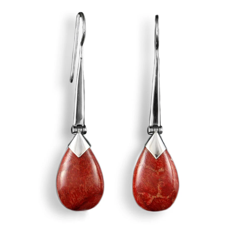 Edle Damen Ohrringe Hänger Tropfen echt 925er Silber Schmuck Roter Stein SER165 - Bild 1 von 1