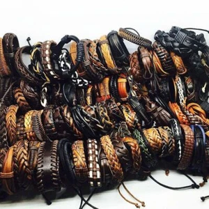 wholesale 100pcs/lot mix styles men's leather surfer handmade cuff bracelets - Picture 1 of 7