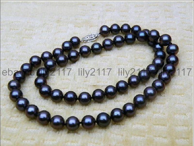 Genuine natural 9-10mm black south sea pearl beads necklace 18 inch — 第 1/4 张图片