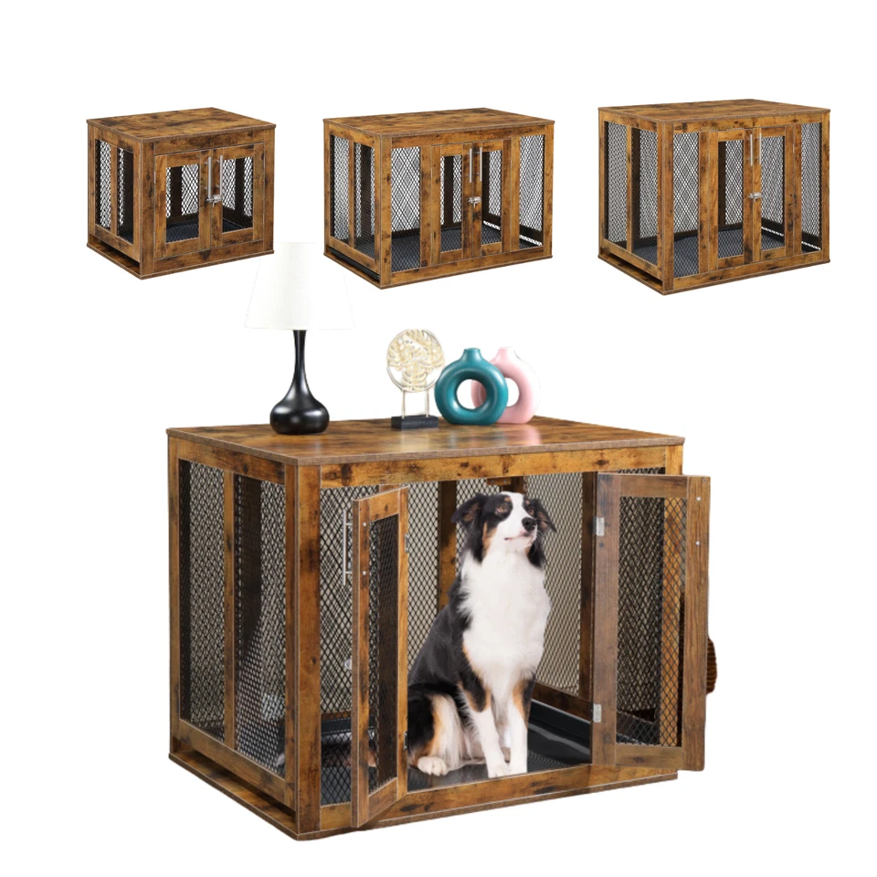 Dog Crate Furniture Wooden Kennel Indoor Cage End Side Table  with Tray and Door - Image 1 of 1
