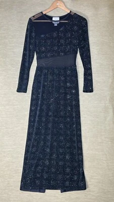Vestido Joseph Ribkoff Talla UK 8 Negro Largo Vestido de Noche Panel Transparente Brillante Fiesta Foto 1 de 4