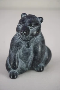 Vintage Carved Black SoapStone Boma Canada Polar Bear Signed Inuit Figurine 3" - Picture 1 of 6