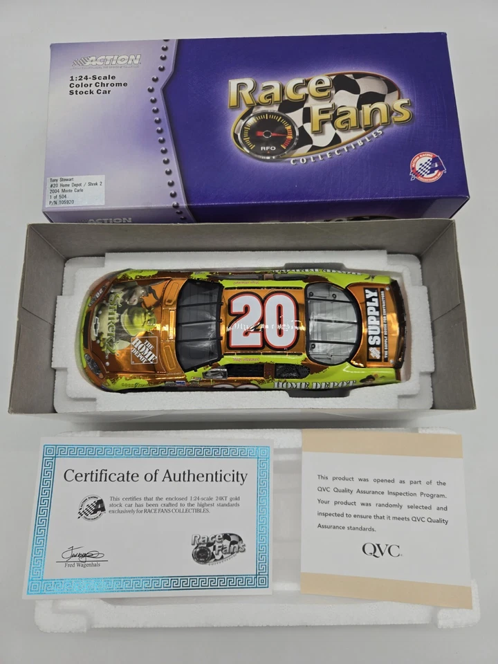 Tony Stewart #20 Action 24KT GOLD Home Depot Shrek 2 2004 Monte Carlo 1 of 504 - Image 1 of 4