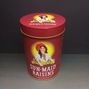 Vintage 1991 Sun-Maid Raisins Tin 6.5" Tall 4" Diameter Collectible Storage - Picture 1 of 6