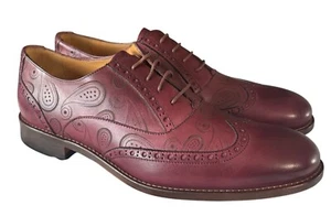 Paul Fredrick Mens US 10.5 M Oxford Wingtip Dress Shoes Burgundy Leather - Picture 1 of 10
