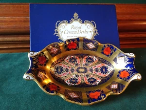 ROYAL CROWN DERBY IMARI BANDA ORO MACIZO SGB BANDEJA PLATO BARATIJA OVALADA, 5-3/8" L - Imagen 1 de 4