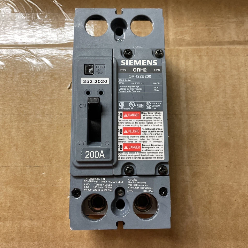 Siemens QHR QRH22B200 200 Amp 2 Pole 240 Volt MAIN Circuit Breaker New No Box