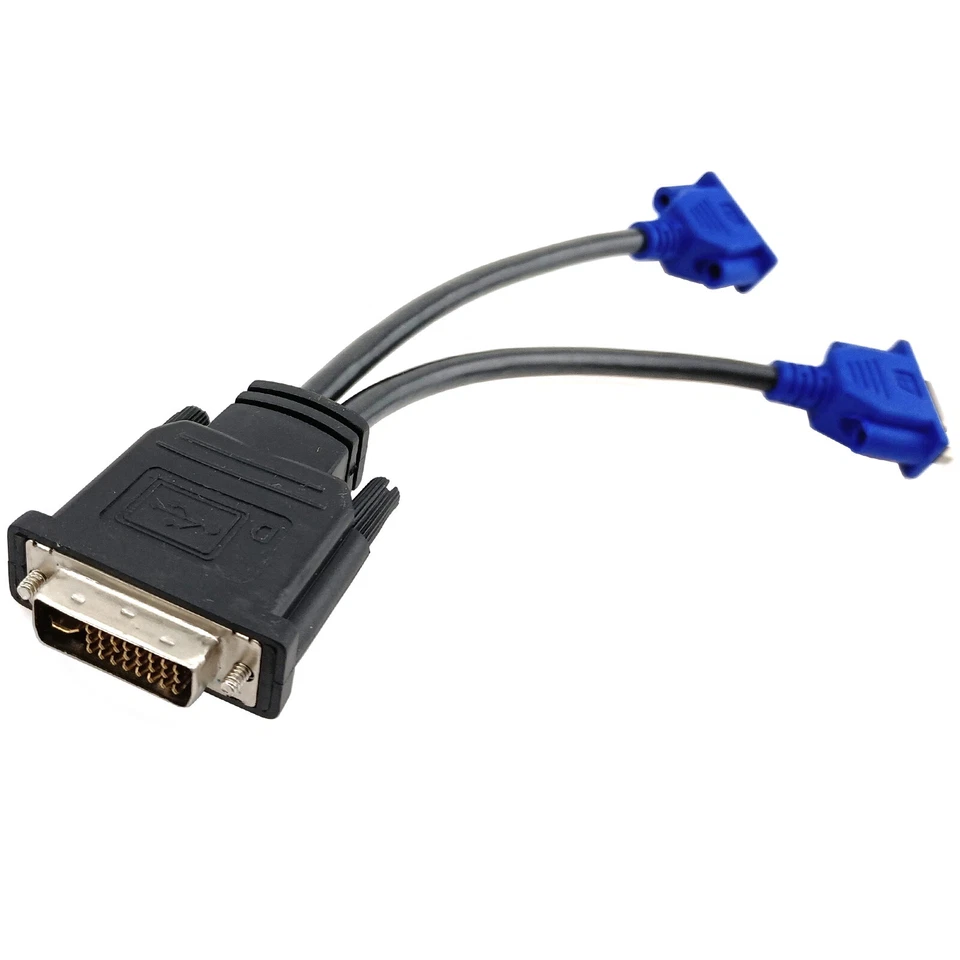 DVI-I 29pin to Dual VGA 15pin Female Adapter PC HD Video Card GPU Splitter Cable - Image 1 of 4