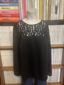 Boden Ladies 20 Top Blouse Black Lace Sleeves Insert Jersey Stretch Formal - Picture 1 of 12