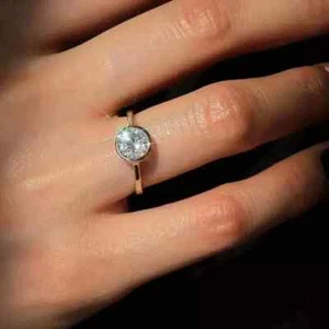 14K Yellow Gold Plated 2CT Round-Cut Moissanite Bezel Engagement Ring - Picture 1 of 5