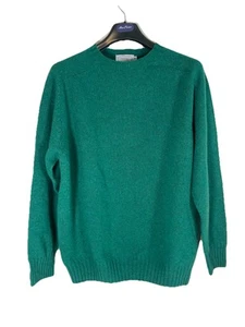 H.Stockton Shetland New Wool Crew Neck Sweater Green Men’s Sz XL Scotland Knit - Picture 1 of 11