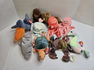 Vintage Beanie Baby Lot Sea Life Ocean Creatures Turtle Neon Otter Crab Dolphin  - Picture 1 of 9