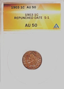 1903 Indian Cent Doubled Date, Snow-1, Au50 ANACS - Picture 1 of 5