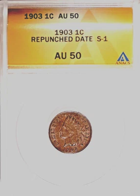 1903 Indian Cent Doubled Date, Snow-1, Au50 ANACS - Image 1 of 4