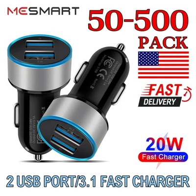 50-500x For iPhone 16e 15 14 13 12 11 Plus Fast USB Dual Ports Car Charger Lot - Image 1 of 4