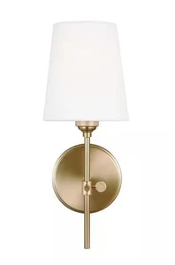 Generation Lighting Baker 5.5" 1-Light Satin Brass Sconce W/ White Linen shade - Picture 1 of 3
