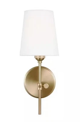 SEA GULL LIGHTING Generation Lighting Baker 5.5" 1-Light Satin Brass Sconce W/ White Linen shade