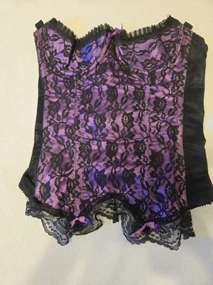 Винтажный Fredericks Of Hollywood корсет бюстье размер 32 фиолетовый / черный кружевной подвязки  - Изображение 1 из 4