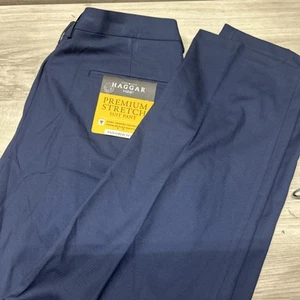 Haggar H26 Men's Mid Rise Tailored Fit Full Pants Lightweight Premium Stretch - Picture 1 of 6