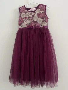 Popatu Tulle Embroidered Dress Sz 8 Burgundy Recital Event Formal Wedding - Picture 1 of 6