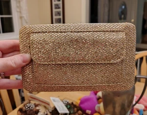 Glitzernde goldene Clutch Geldbörse mit Außentasche für mehrere Kreditkarten 2 Fenster - Bild 1 von 5