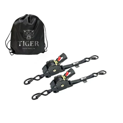 Heavy Duty Retractable Ratchet Tie Down Strap(2-pack) - 25mm x 3m 800KG breaking - image 1 of 4