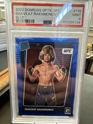 2022 Panini Donruss Optic UFC Shavkat Rakhmonov #115 Blue Prizm /99 (RC) PSA 9 - Image 1 of 2