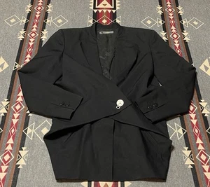 Issey Miyake Black Sculptural Wrap Blazer Jacket Asymmetrical Buckle 80s XS/S - Picture 1 of 12