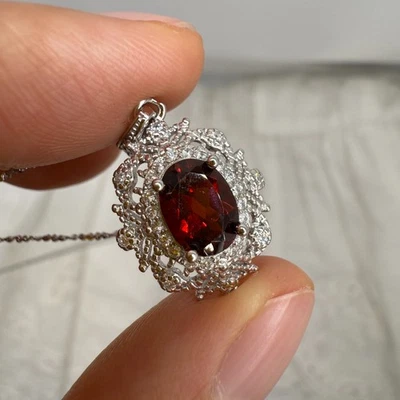 Collar de plata de ley 925 8x6 mm rodolita natural granate piedras preciosas circón NUEVO Foto 1 de 4